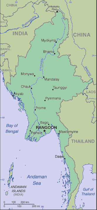 myanmar map of asia. Burmese Clickable Map