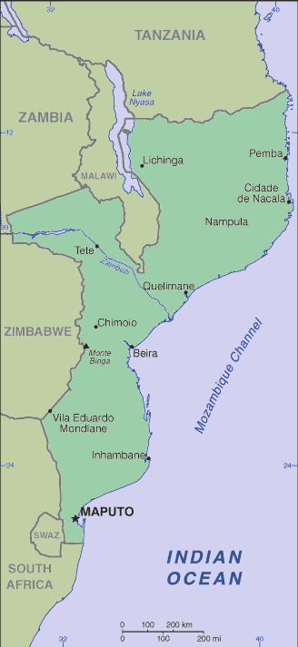 map of mozambique africa. Mozambican Clickable Map
